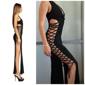 I.AM.GIA Maiya Black Lace Up Side Maxi Dress Size XL